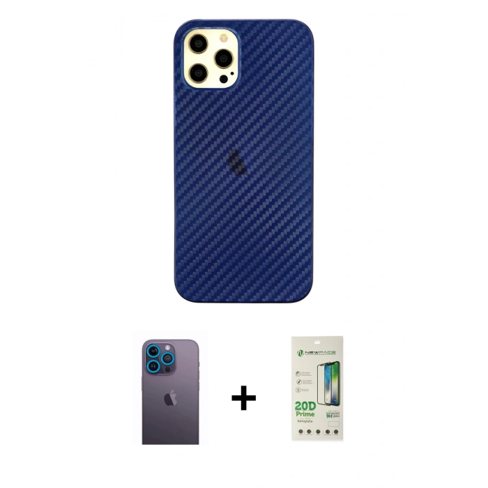 MARSİLYAN™- iPhone 12 Pro Max Kılıf Nova Çizgi - Siyah 20D Premium Cam Ekran Koruyucu + Neon Fosforlu Kamera Lens - MI