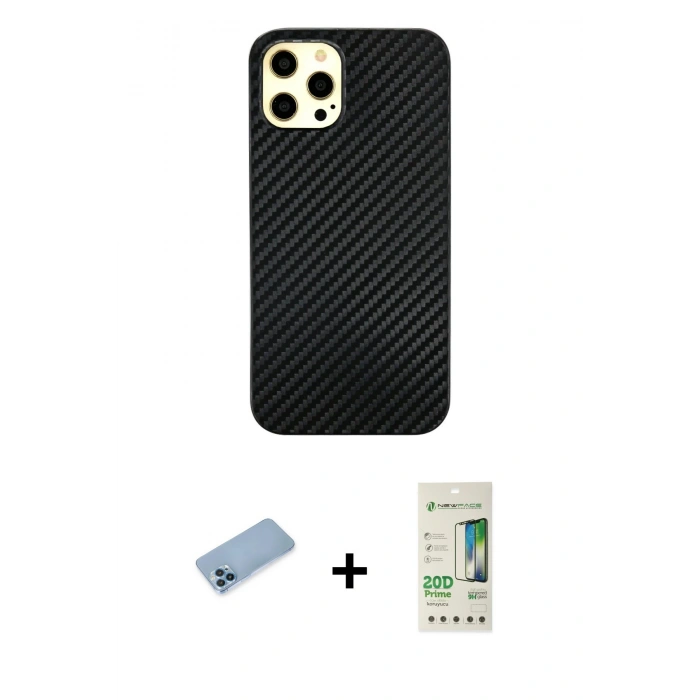 MARSİLYAN™- iPhone 12 Pro Max Kılıf Nova Çizgi - Siyah 20D Premium Cam Ekran Koruyucu + Shine Kamera Lens Koruma Cam - MI