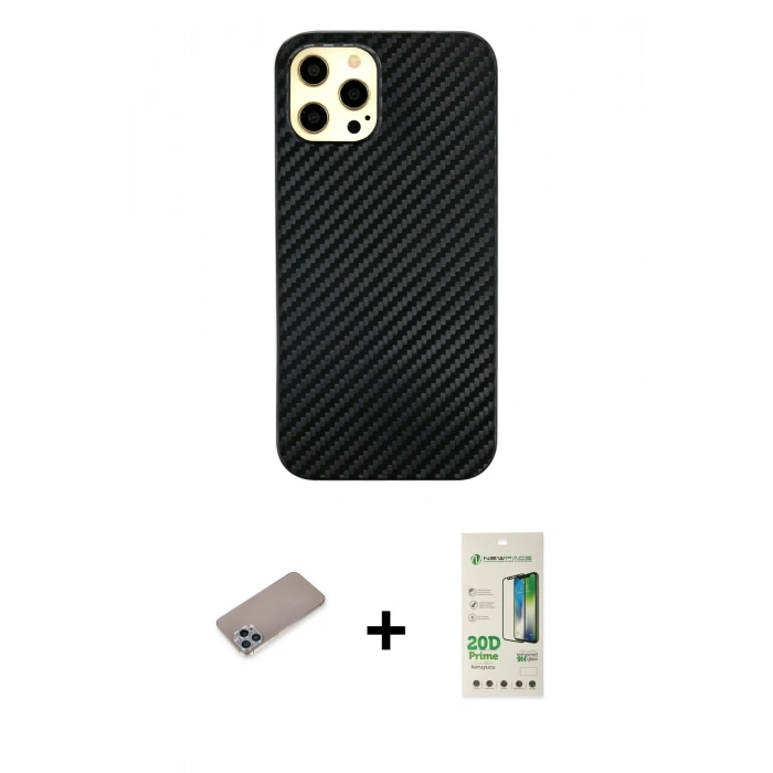 MARSİLYAN™- iPhone 12 Pro Max Kılıf Nova Çizgi - Siyah 20D Premium Cam Ekran Koruyucu + Sierra Blue Shine Kamera Lens Koruma Cam