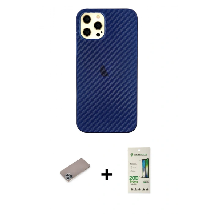 MARSİLYAN™- iPhone 12 Pro Max Kılıf Nova Çizgi - Siyah 20D Premium Cam Ekran Koruyucu + Sierra Blue Shine Kamera Lens Koruma Cam