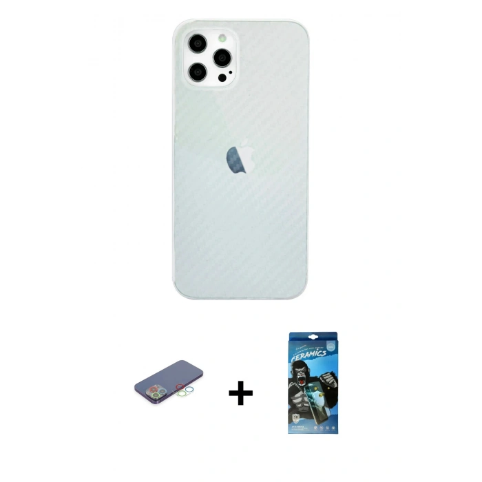 MARSİLYAN™- iPhone 12 Pro Max Kılıf Nova Çizgi - Siyah 34D Izgaralı Cam + Renkli Kamera Lens Koruma Cam - MI