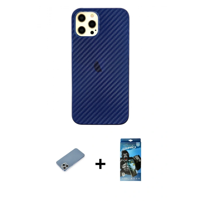 MARSİLYAN™- iPhone 12 Pro Max Kılıf Nova Çizgi - Siyah 34D Izgaralı Cam + Shine Kamera Lens Koruma Cam - GS