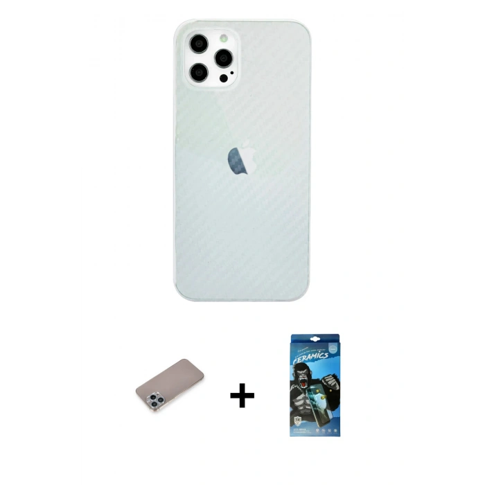 MARSİLYAN™- iPhone 12 Pro Max Kılıf Nova Çizgi - Siyah 34D Izgaralı Cam + Shine Kamera Lens Koruma Cam - SABE