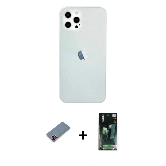 MARSİLYAN™- iPhone 12 Pro Max Kılıf Nova Çizgi - Siyah 360 Mat Full Body Arka Koruyucu + Metal Kamera Lens Koruma Cam - KI