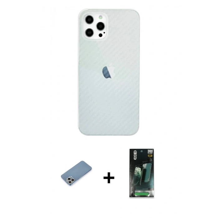 MARSİLYAN™- iPhone 12 Pro Max Kılıf Nova Çizgi - Siyah 360 Mat Full Body Arka Koruyucu + Shine Kamera Lens Koruma Cam - GS