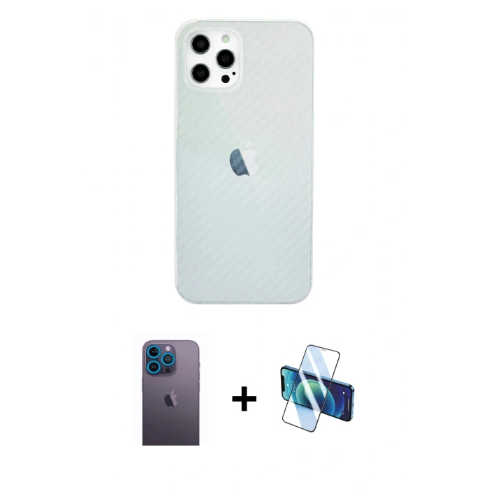 MARSİLYAN™- iPhone 12 Pro Max Kılıf Nova Çizgi - Siyah 3D Antistatik Cam Ekran Koruyucu + Neon Fosforlu Kamera Lens - MI