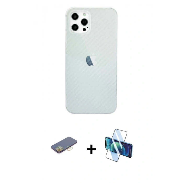 MARSİLYAN™- iPhone 12 Pro Max Kılıf Nova Çizgi - Siyah 3D Antistatik Cam Ekran Koruyucu + Sarı Renkli Kamera Lens Koruma Cam