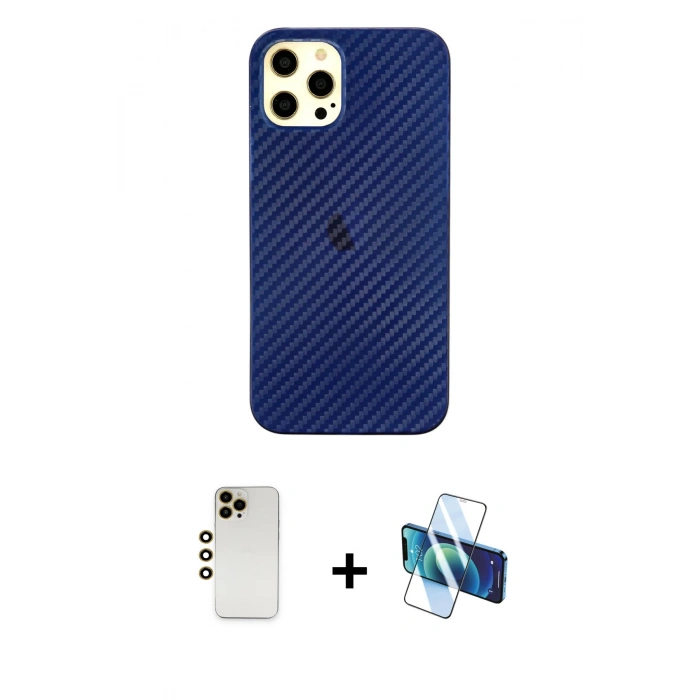 MARSİLYAN™- iPhone 12 Pro Max Kılıf Nova Çizgi - Siyah 3D Antistatik Cam Ekran Koruyucu + Shine Kamera Lens - GD