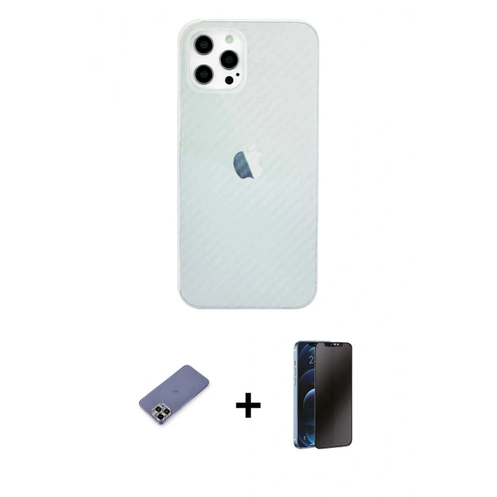 MARSİLYAN™- iPhone 12 Pro Max Kılıf Nova Çizgi - Siyah 3D Antistatik Hayalet Cam Ekran Koruyucu + Metal Kamera Lens Koruma Cam - GD