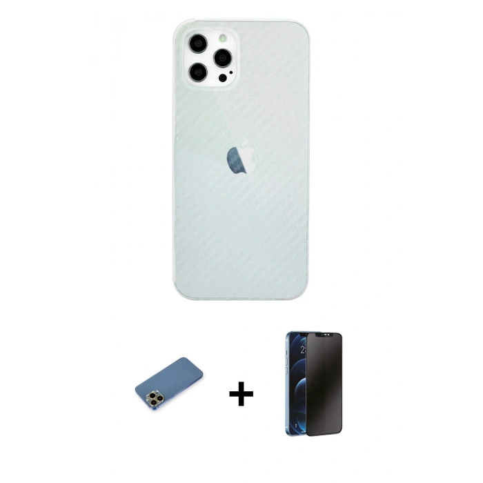 MARSİLYAN™- iPhone 12 Pro Max Kılıf Nova Çizgi - Siyah 3D Antistatik Hayalet Cam Ekran Koruyucu + Shine Kamera Lens Koruma Cam - GD