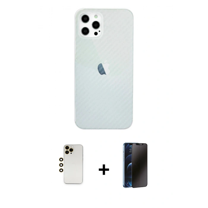 MARSİLYAN™- iPhone 12 Pro Max Kılıf Nova Çizgi - Siyah 3D Antistatik Hayalet Cam Ekran Koruyucu + Shine Kamera Lens - GD