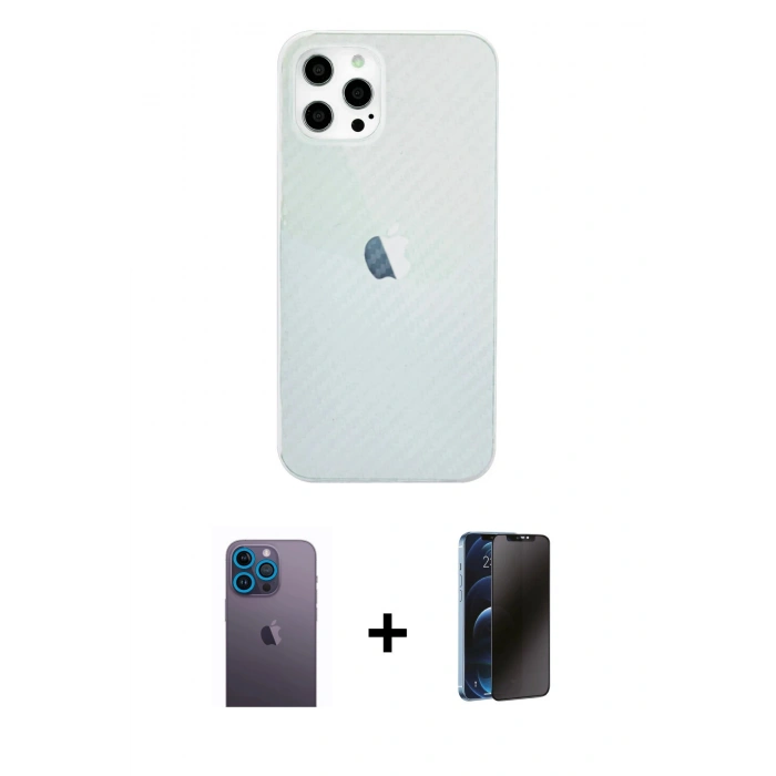 MARSİLYAN™- iPhone 12 Pro Max Kılıf Nova Çizgi - Siyah 3D Antistatik Hayalet Cam Ekran Koruyucu + Neon Fosforlu Kamera Lens - MI