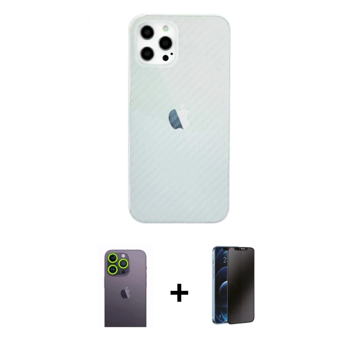 MARSİLYAN™- iPhone 12 Pro Max Kılıf Nova Çizgi - Siyah 3D Antistatik Hayalet Cam Ekran Koruyucu + Neon Fosforlu Kamera Lens - YL