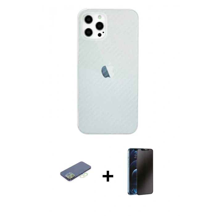 MARSİLYAN™- iPhone 12 Pro Max Kılıf Nova Çizgi - Siyah 3D Antistatik Hayalet Cam Ekran Koruyucu + Renkli Kamera Lens Koruma Cam - YL