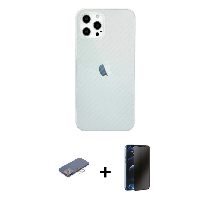 MARSİLYAN™- iPhone 12 Pro Max Kılıf Nova Çizgi - Siyah 3D Antistatik Hayalet Cam Ekran Koruyucu + Renkli Kamera Lens Koruma Cam - MI