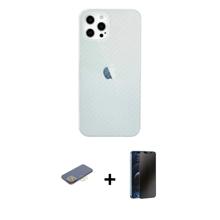 MARSİLYAN™- iPhone 12 Pro Max Kılıf Nova Çizgi - Siyah 3D Antistatik Hayalet Cam Ekran Koruyucu + Renkli Kamera Lens Koruma Cam - SI