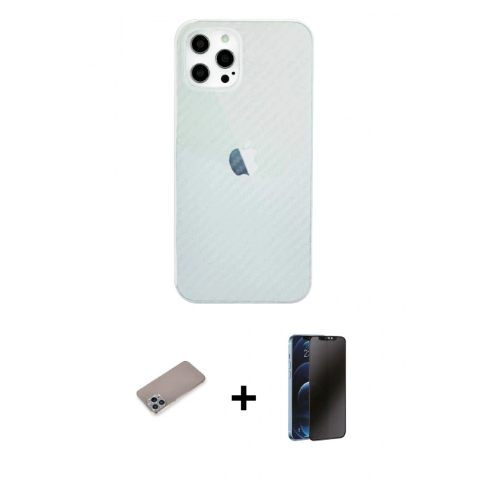 MARSİLYAN™- iPhone 12 Pro Max Kılıf Nova Çizgi - Siyah 3D Antistatik Hayalet Cam Ekran Koruyucu + Shine Kamera Lens Koruma Cam - SABE