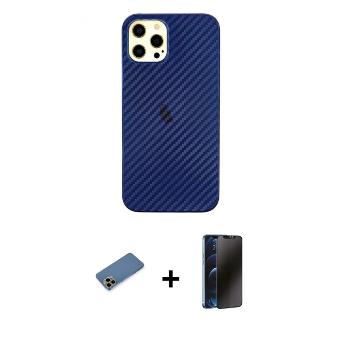 MARSİLYAN™- iPhone 12 Pro Max Kılıf Nova Çizgi - Siyah 3D Antistatik Hayalet Cam Ekran Koruyucu + Shine Kamera Lens Koruma Cam - GD
