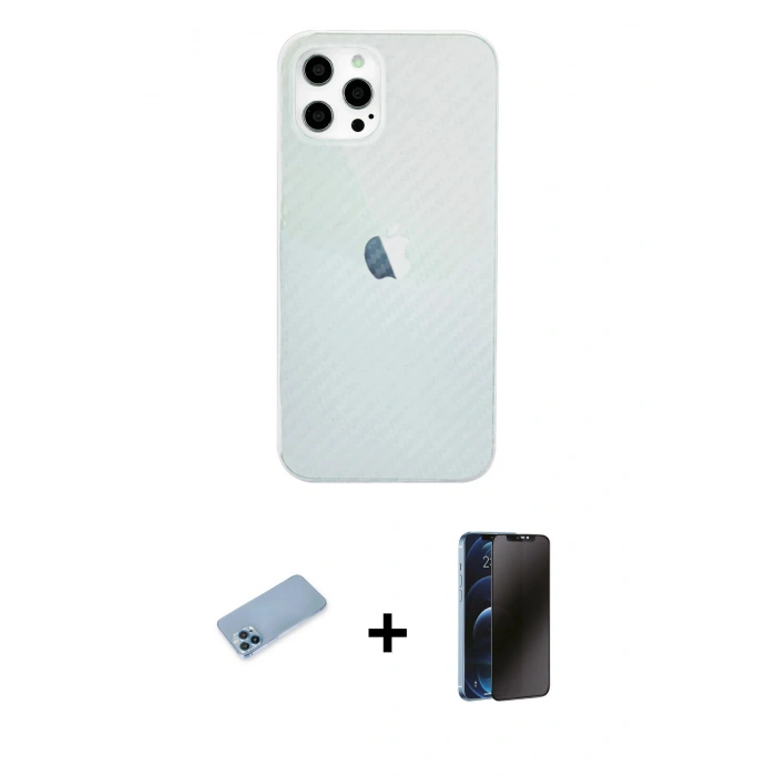 MARSİLYAN™- iPhone 12 Pro Max Kılıf Nova Çizgi - Siyah 3D Antistatik Hayalet Cam Ekran Koruyucu + Shine Kamera Lens Koruma Cam - MI