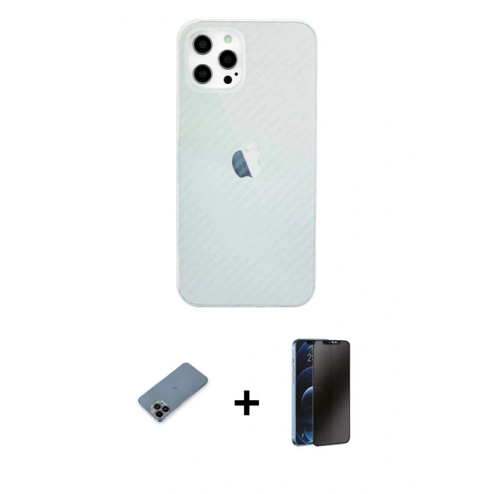 MARSİLYAN™- iPhone 12 Pro Max Kılıf Nova Çizgi - Siyah 3D Antistatik Hayalet Cam Ekran Koruyucu + Shine Kamera Lens Koruma Cam - SH