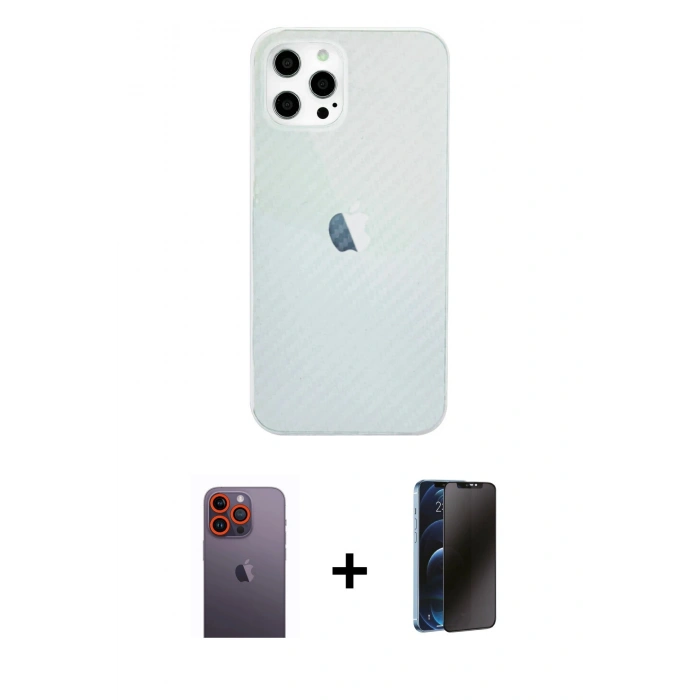 MARSİLYAN™- iPhone 12 Pro Max Kılıf Nova Çizgi - Siyah 3D Antistatik Hayalet Cam Ekran Koruyucu + Neon Fosforlu Kamera Lens - TU