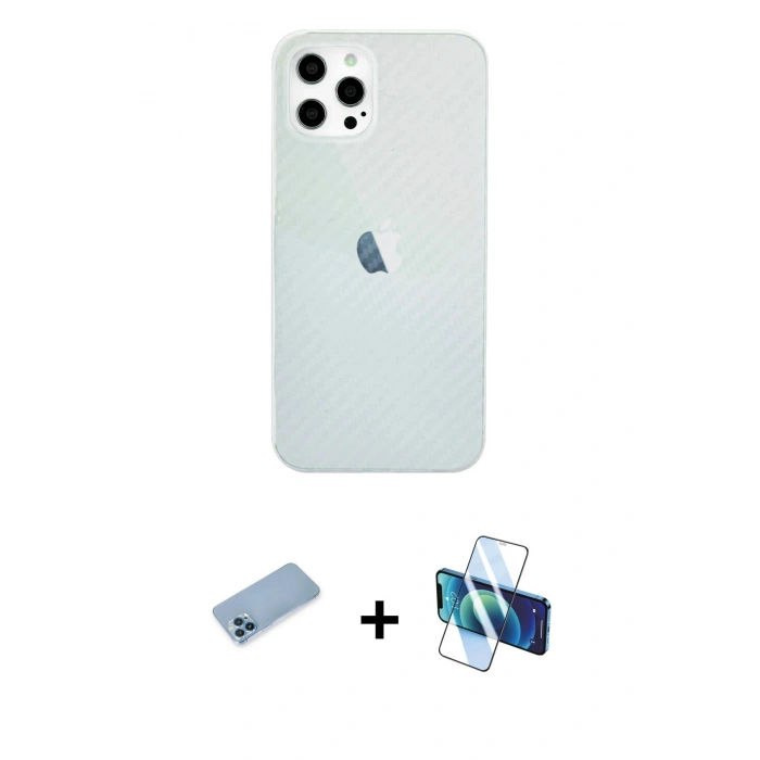 MARSİLYAN™- iPhone 12 Pro Max Kılıf Nova Çizgi - Siyah 3D Antistatik Seramik Nano Ekran Koruyucu + Mavi Shine Kamera Lens Koruma Cam