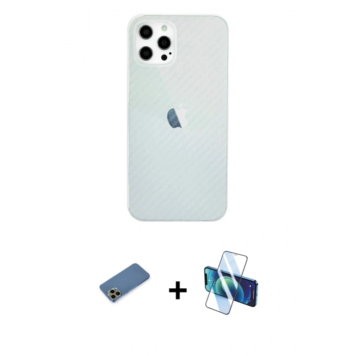 MARSİLYAN™- iPhone 12 Pro Max Kılıf Nova Çizgi - Siyah 3D Antistatik Seramik Nano Ekran Koruyucu + Shine Kamera Lens Koruma Cam - GD
