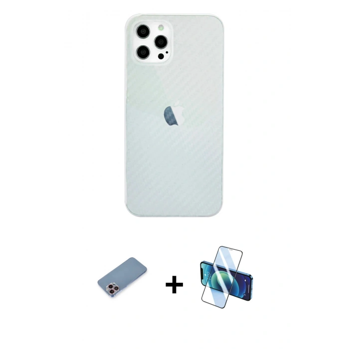 MARSİLYAN™- iPhone 12 Pro Max Kılıf Nova Çizgi - Siyah 3D Antistatik Seramik Nano Ekran Koruyucu + Shine Kamera Lens Koruma Cam - PE