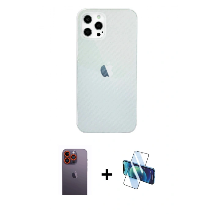 MARSİLYAN™- iPhone 12 Pro Max Kılıf Nova Çizgi - Siyah 3D Antistatik Seramik Nano Ekran Koruyucu + Neon Fosforlu Kamera Lens - TU