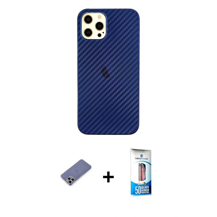 MARSİLYAN™- iPhone 12 Pro Max Kılıf Nova Çizgi - Siyah 5D Eko Cam Ekran Koruyucu + Metal Kamera Lens Koruma Cam - GD