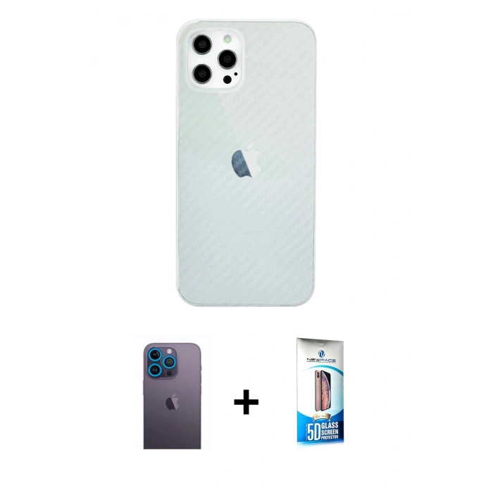 MARSİLYAN™- iPhone 12 Pro Max Kılıf Nova Çizgi - Siyah 5D Eko Cam Ekran Koruyucu + Neon Fosforlu Kamera Lens - MI