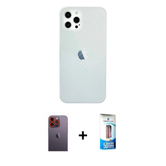 MARSİLYAN™- iPhone 12 Pro Max Kılıf Nova Çizgi - Siyah 5D Eko Cam Ekran Koruyucu + Turuncu Neon Fosforlu Kamera Lens