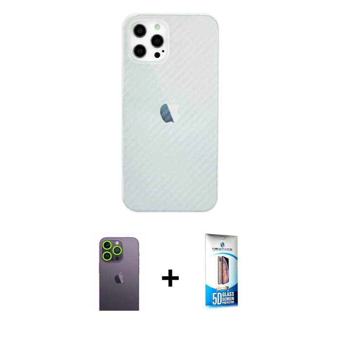 MARSİLYAN™- iPhone 12 Pro Max Kılıf Nova Çizgi - Siyah 5D Eko Cam Ekran Koruyucu + Yeşil Neon Fosforlu Kamera Lens
