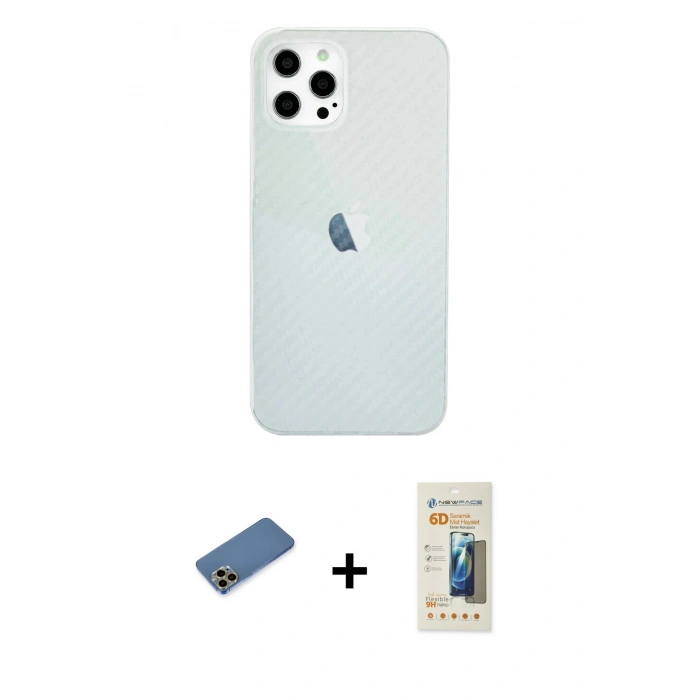MARSİLYAN™- iPhone 12 Pro Max Kılıf Nova Çizgi - Siyah 6D Mat Seramik Hayalet Nano Ekran Koruyucu + Shine Kamera Lens Koruma Cam - GD