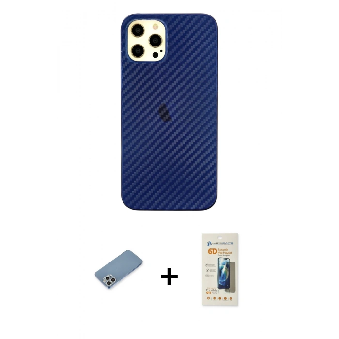 MARSİLYAN™- iPhone 12 Pro Max Kılıf Nova Çizgi - Siyah 6D Mat Seramik Hayalet Nano Ekran Koruyucu + Gümüş Shine Kamera Lens Koruma Cam