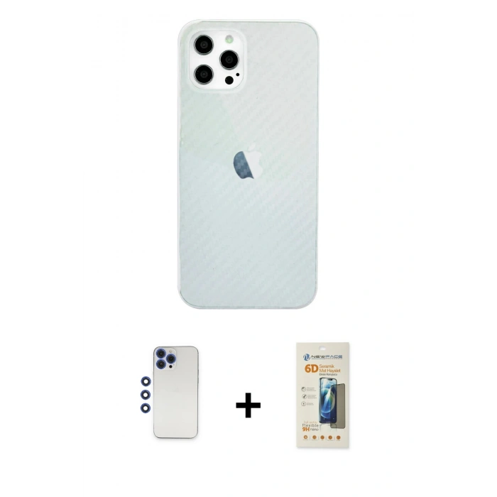 MARSİLYAN™- iPhone 12 Pro Max Kılıf Nova Çizgi - Siyah 6D Mat Seramik Hayalet Nano Ekran Koruyucu + Shine Kamera Lens - LT