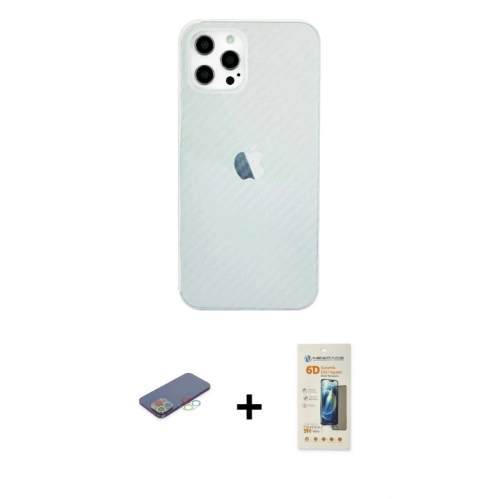 MARSİLYAN™- iPhone 12 Pro Max Kılıf Nova Çizgi - Siyah 6D Mat Seramik Hayalet Nano Ekran Koruyucu + Renkli Kamera Lens Koruma Cam - MI