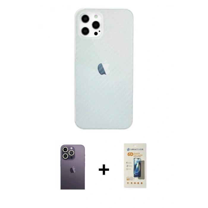 MARSİLYAN™- iPhone 12 Pro Max Kılıf Nova Çizgi - Siyah 6D Mat Seramik Hayalet Nano Ekran Koruyucu + Neon Fosforlu Kamera Lens - BZ