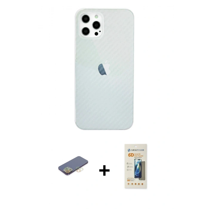 MARSİLYAN™- iPhone 12 Pro Max Kılıf Nova Çizgi - Siyah 6D Mat Seramik Hayalet Nano Ekran Koruyucu + Renkli Kamera Lens Koruma Cam - SI