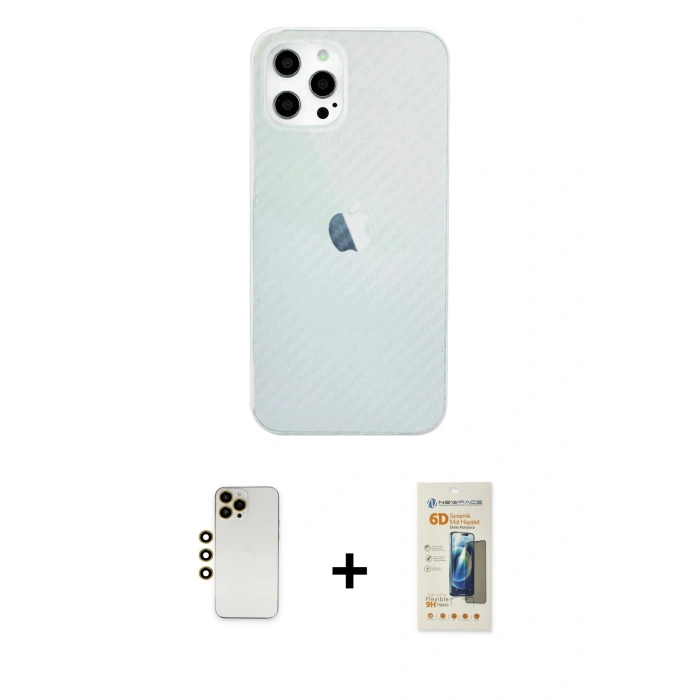 MARSİLYAN™- iPhone 12 Pro Max Kılıf Nova Çizgi - Siyah 6D Mat Seramik Hayalet Nano Ekran Koruyucu + Shine Kamera Lens - GD