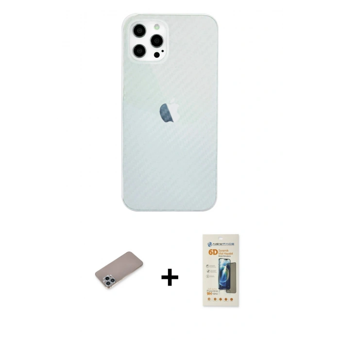 MARSİLYAN™- iPhone 12 Pro Max Kılıf Nova Çizgi - Siyah 6D Mat Seramik Hayalet Nano Ekran Koruyucu + Shine Kamera Lens Koruma Cam - SABE