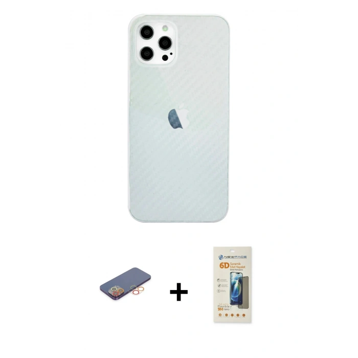 MARSİLYAN™- iPhone 12 Pro Max Kılıf Nova Çizgi - Siyah 6D Mat Seramik Hayalet Nano Ekran Koruyucu + Renkli Kamera Lens Koruma Cam - TU