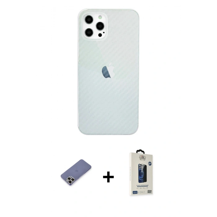 MARSİLYAN™- iPhone 12 Pro Max Kılıf Nova Çizgi - Siyah Bilvis Hayalet Cam Ekran Koruyucu + Metal Kamera Lens Koruma Cam - GD