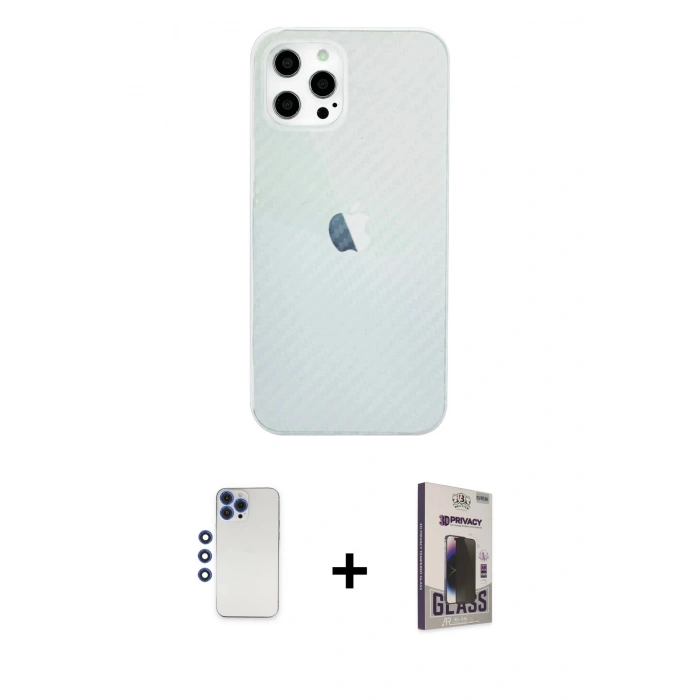 MARSİLYAN™- iPhone 12 Pro Max Kılıf Nova Çizgi - Siyah Bilvis Hayalet Cam Ekran Koruyucu + Lacivert Shine Kamera Lens