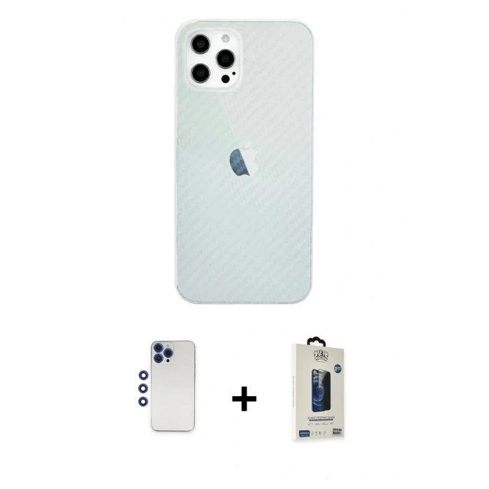 MARSİLYAN™- iPhone 12 Pro Max Kılıf Nova Çizgi - Siyah Bilvis Hayalet Cam Ekran Koruyucu + Lacivert Shine Kamera Lens