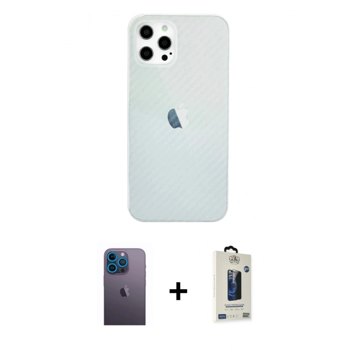 MARSİLYAN™- iPhone 12 Pro Max Kılıf Nova Çizgi - Siyah Bilvis Hayalet Cam Ekran Koruyucu + Neon Fosforlu Kamera Lens - MI