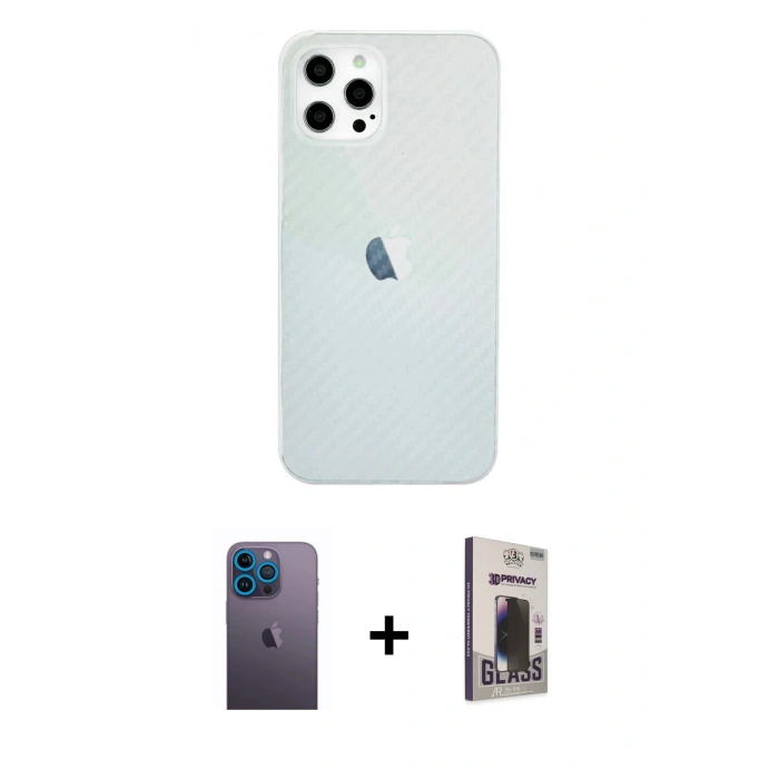 MARSİLYAN™- iPhone 12 Pro Max Kılıf Nova Çizgi - Siyah Bilvis Hayalet Cam Ekran Koruyucu + Neon Fosforlu Kamera Lens - MI