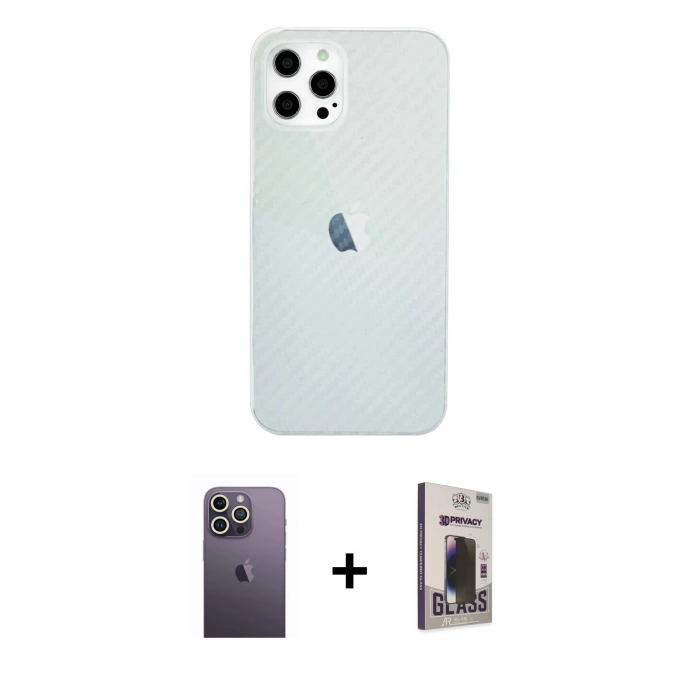 MARSİLYAN™- iPhone 12 Pro Max Kılıf Nova Çizgi - Siyah Bilvis Hayalet Cam Ekran Koruyucu + Neon Fosforlu Kamera Lens - BZ