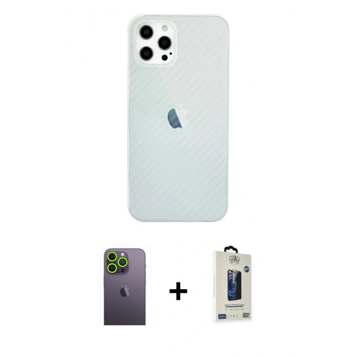 MARSİLYAN™- iPhone 12 Pro Max Kılıf Nova Çizgi - Siyah Bilvis Hayalet Cam Ekran Koruyucu + Neon Fosforlu Kamera Lens - YL