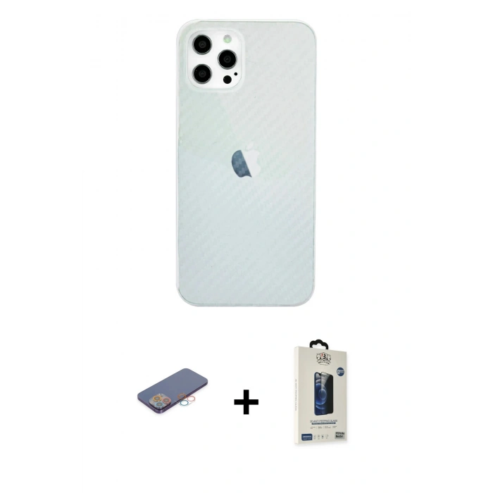 MARSİLYAN™- iPhone 12 Pro Max Kılıf Nova Çizgi - Siyah Bilvis Hayalet Cam Ekran Koruyucu + Pembe Renkli Kamera Lens Koruma Cam